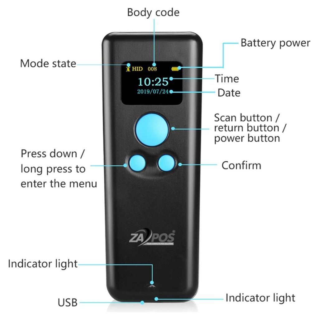 ZAPOS ZAM8 Wireless Pocket Barcode Scanner with Display - 1D & 2D Portable POS Reader – view 3