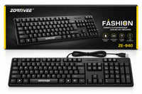 Zornwee ZE-940 USB Wired Keyboard - Laser-Engraved Keys, Splash-Proof