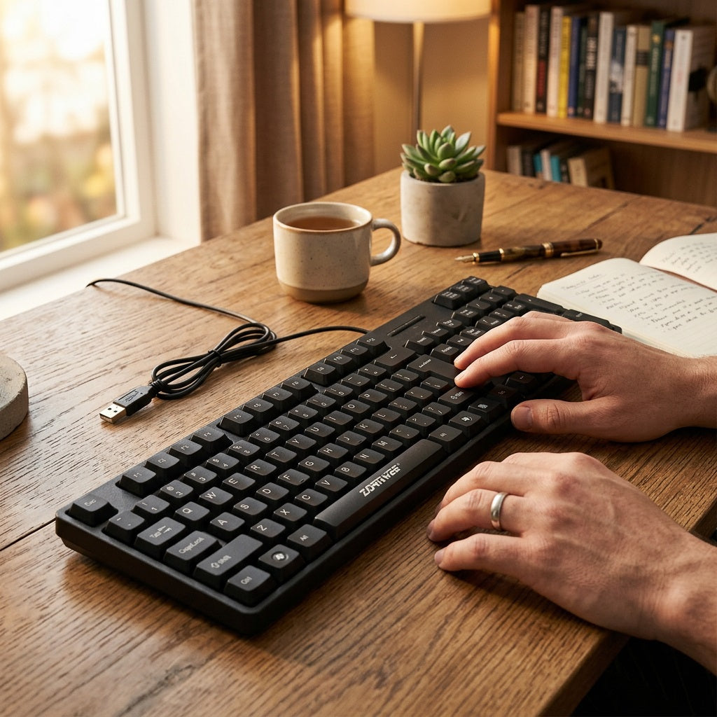 Zornwee ZE-940 USB Wired Keyboard - Laser-Engraved Keys, Splash-Proof – view 3