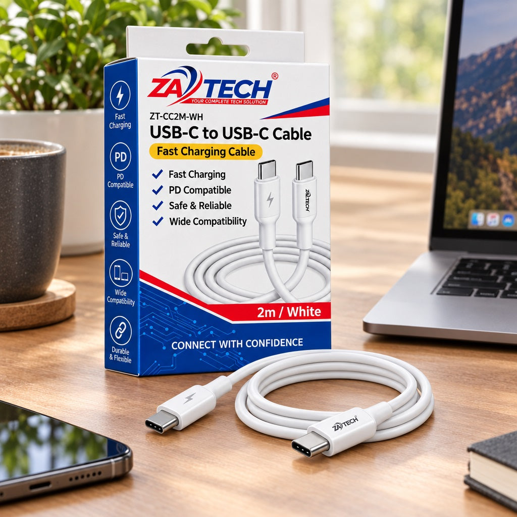 ZATECH USB-C to USB-C Cable 2 Metre Whit
