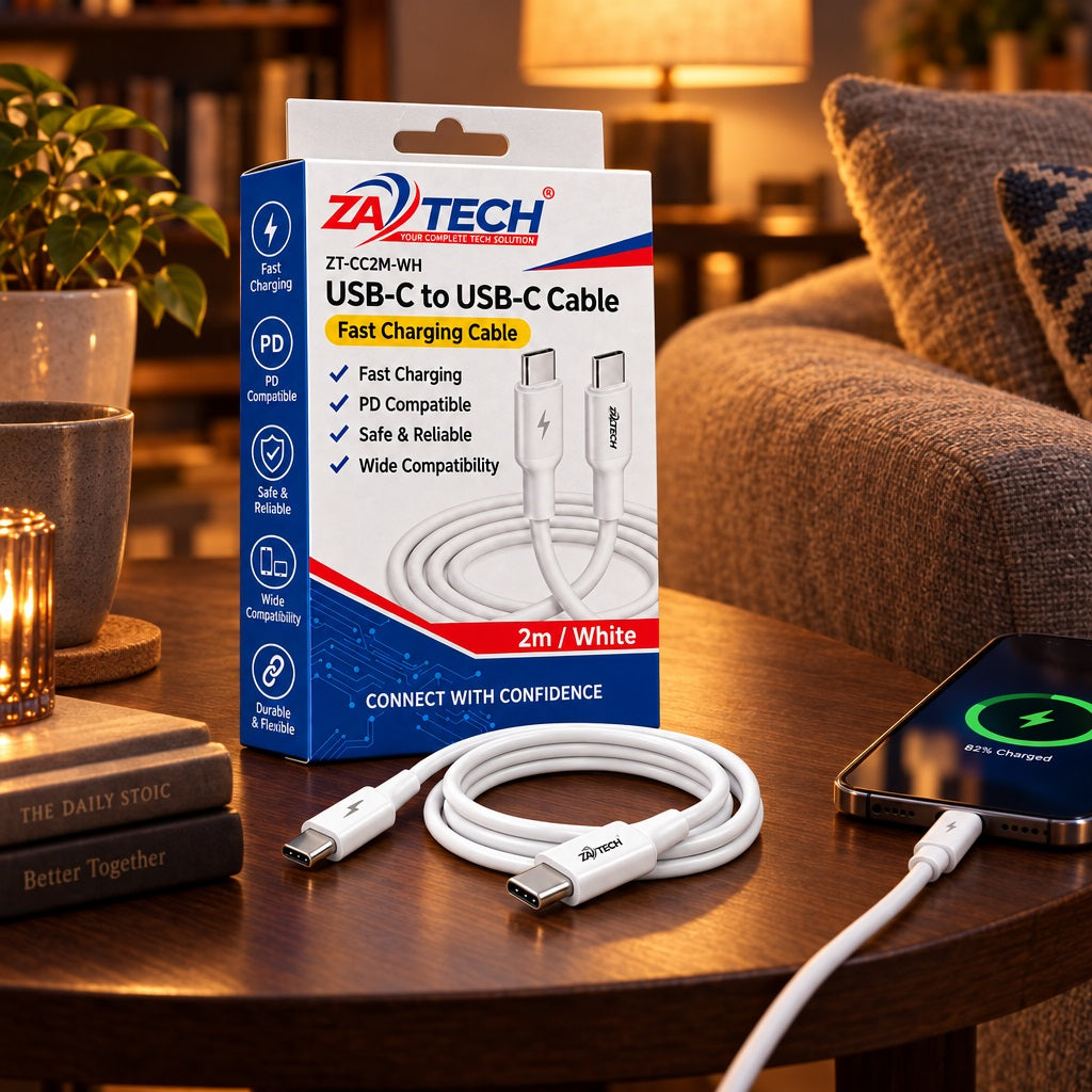 ZATECH USB-C to USB-C Cable 2 Metre Whit