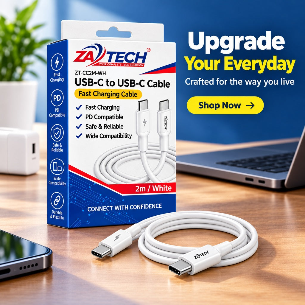 ZATECH USB-C to USB-C Cable 2 Metre Whit