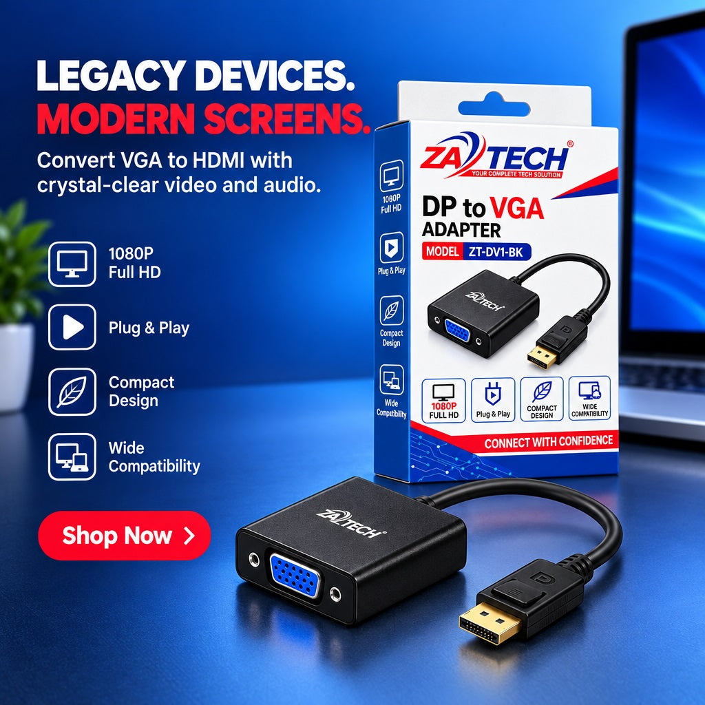 ZATECH DisplayPort to VGA Adapter Black