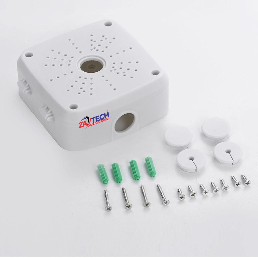 ZATECH white CCTV camera junction box and mounting base (view 2)