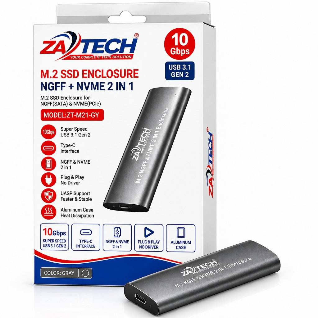 ZATECH M.2 NGFF NVMe 2-in-1 SSD Enclosur
