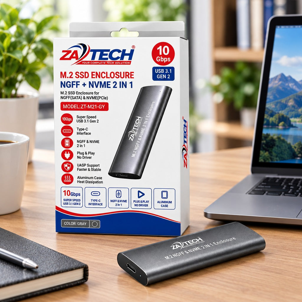 ZATECH M.2 NGFF NVMe 2-in-1 SSD Enclosur
