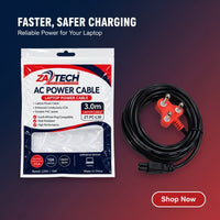 ZATECH 3M Laptop Power Cable Cord in Bla