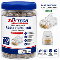 ZATECH CAT6 RJ45 Pass-Through Connectors - 100 Pack, Easier Termination